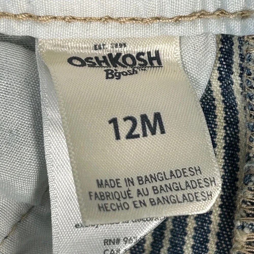 OshKosh Bgosh Kids 12M Blue Hickory Stripe Denim Bib Overalls Vestbak 117415